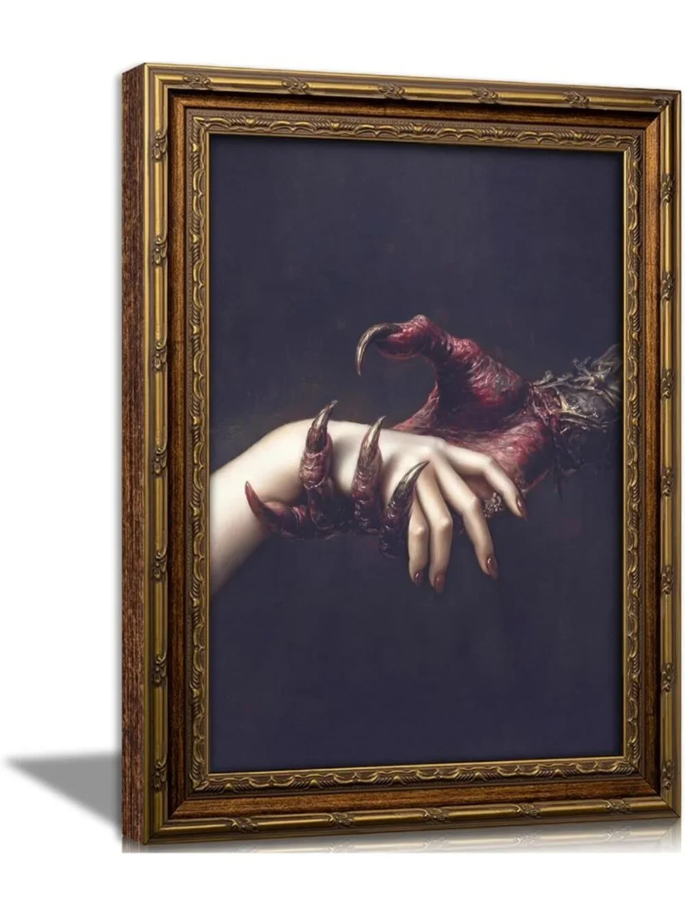 Gothic Vintage Gold Framed Wall Art, Dark Academia Canvas Print, Spooky Decor